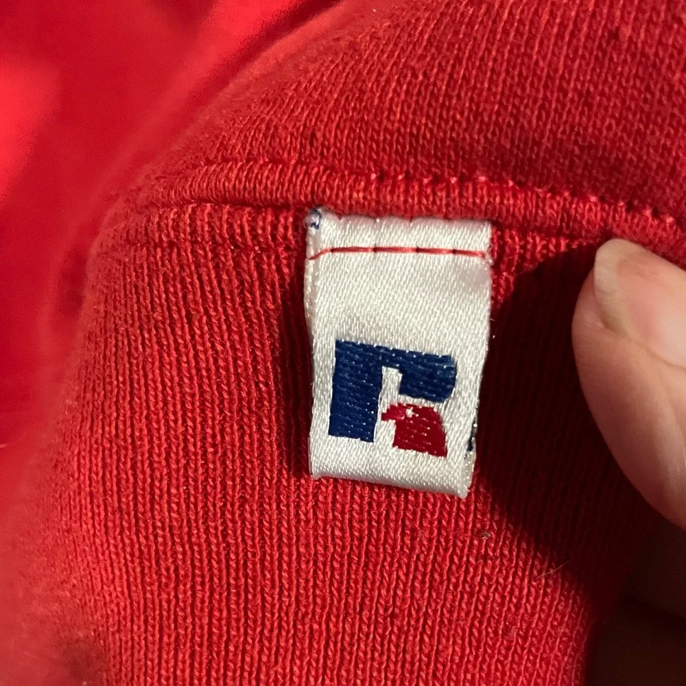 Vintage 90s Russel athletic Vibrant Red Crewneck Sweater for Men - Picture 2 of 3